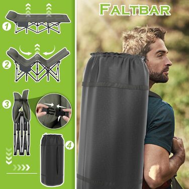 Розкладне ліжко-крісло для кемпінгу 185x75 см з матрацом, подушкою та кишенею, до 250 кг, для відпочинку на природі, саду та риболовлі