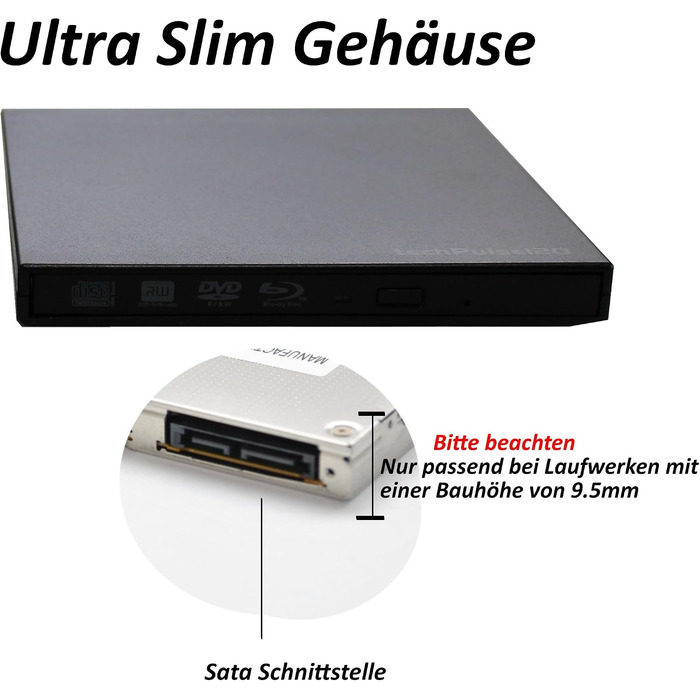 Зовнішній корпус для Slim SATA HDD/SSD накопичувачів techPulse120 USB 3.0, 9.5 мм (без диска)