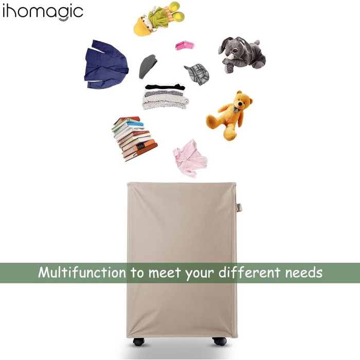 IHOMAGIC 40 л Тонкий кошик для зберігання з ручками, складаний тканинний кошик для білизни на колесах, вузький переносний кошик для брудної білизни, іграшок, рушників, пледів (хакі)