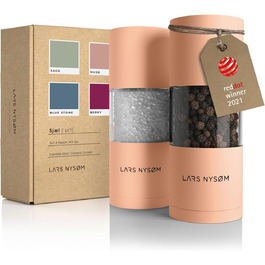 LARS NYSØM Salt and Pepper Mill Set made of Stainless Steel with Adjustable Ceramic Grinder, 2 Pieces | Manual Spice Mills with High-Quality Design (2 pcs) (Creamy Peach)