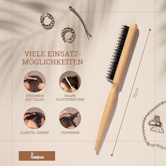 Бамбукова щітка для волосся Lampox з щетиною кабана, масажна щітка для голови, розпушувач для довгих волосся та кучерів, для жінок, чоловіків та дітей