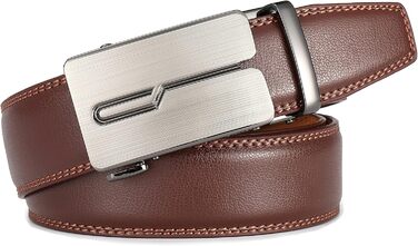 Чоловічий шкіряний ремінь Guvoosm з автоматичною застібкою, 3,5 см, колір коричневий, довжина 125 см, підходить для об'єму талії 92-107 см, для ділового костюма