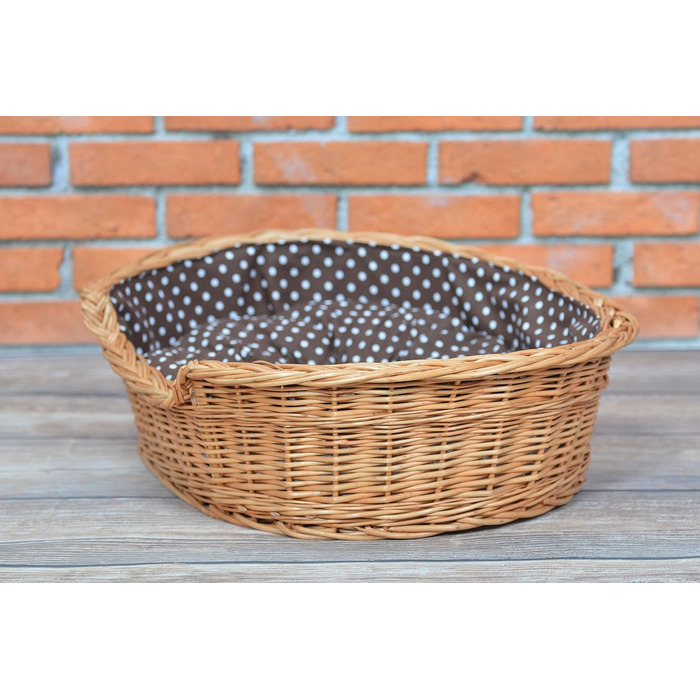 Wicker dog basket for dogs and cats. Dog bed, cat bed with cushion, pet basket, woven cat basket. 60x43 H19 cm (L 80 x W 60 x H 26 cm, Natural)