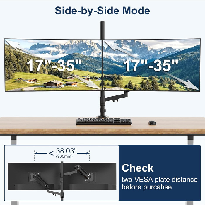 Підставка для монітора STANDOPIA на 2 монітори, 17-40 дюймів, 12 кг, регулювання висоти, нахил, поворот, VESA 75/100 мм
