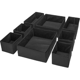 Puricon 13-Piece Storage Box Set Fabric Drawer Organizer/Organization System for Clothes Foldable Storage Boxes Set Boxes for Closet Bedroom - (8 Pieces, Black)
