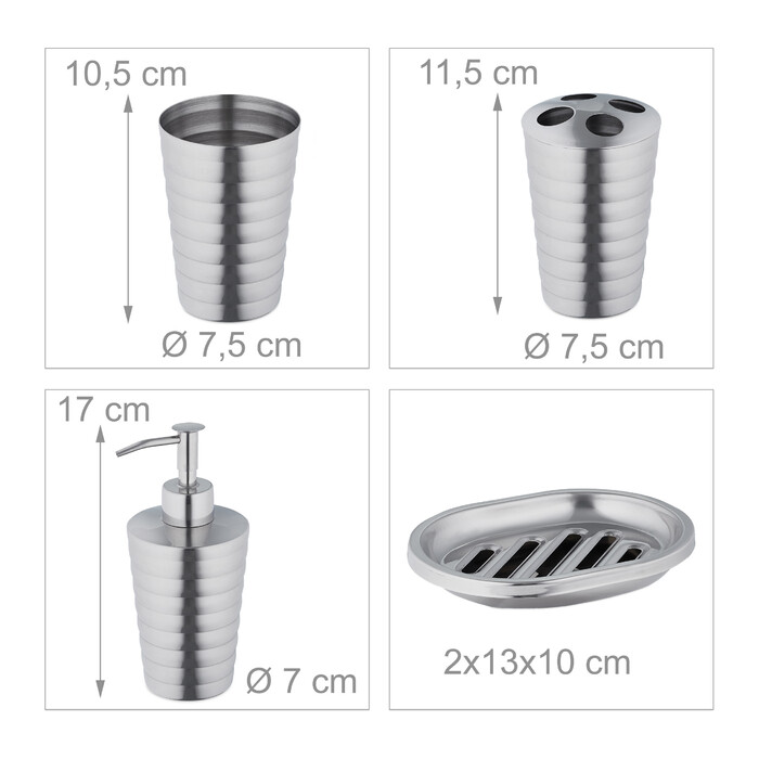 Relaxdays 4-Piece Bathroom Set, Polished Stainless Steel