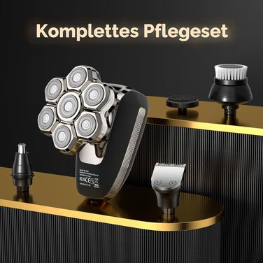 BarberBoss QR-2025 Електричний Роторний Бритва для Гоління Голови 7D, 5-в-1 з LED-дисплеєм, Триммер для Бороди та Носа, Набір для Догляду за Обличчям