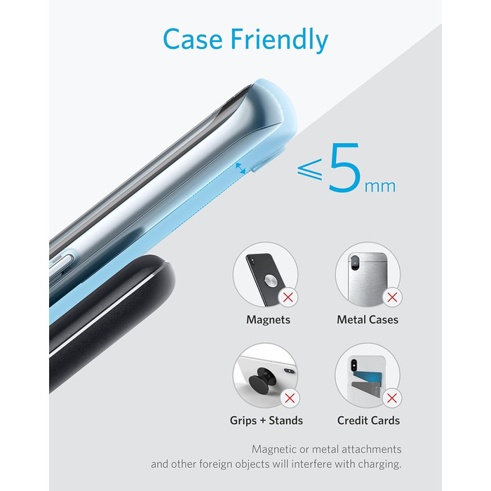 Бездротова зарядка Anker 313 Qi, сумісна з iPhone 16/15/15 Pro/15 Pro Max, SE (2020), 13/13 Pro/13 Pro Max, XR, Galaxy S22, 10W, чорний (без адаптера живлення)