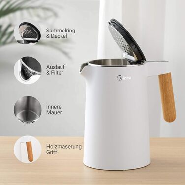 Midea 1.7L Electric Kettle - BPA Free, Rapid Boil, LED Display, 360° Swivel Base, Dry Boil Protection - MKE17M1ADS (Matte White)