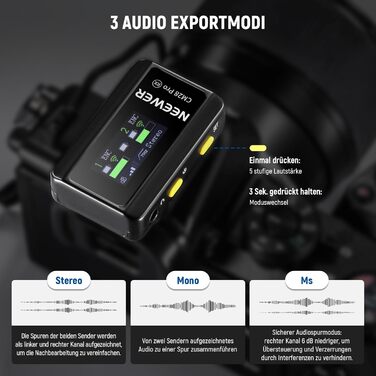 NEEWER CM28 Pro: Бездротове мікрофонний комплект (1RX+2TX) з кейсом для зарядки, 150м радіус дії, 48kHz/24Bit, шумозаглушення, сумісний з iPhone, iPad, Android, DJI, Insta360, PC, Mac