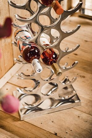 MichaelNoll Wine Rack Bottle Rack Bottle Aluminum Silver Luxury - Wine Rack, Modern Metal Shelf - Bottle Holder/Bottle Stand for Bottles of Prosecco, Wine and Champagne - 101 cm XXL