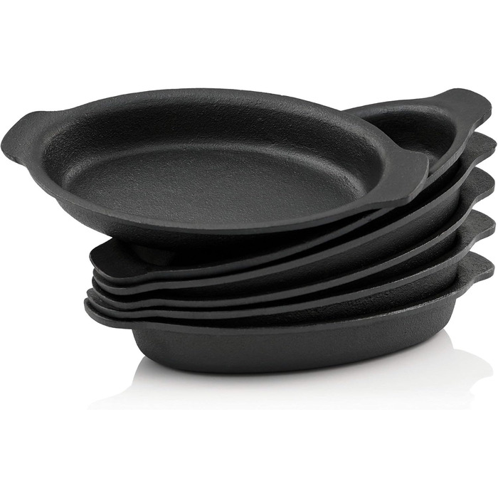 BBQ-Toro Cast Iron Serving Skillet Set (6-Pack) | 22.5 x 13 cm - oval | Pre-seasoned | Cast Iron Grill Pans, Skillets, Serving Pan, Grill Pan, Cast Pan