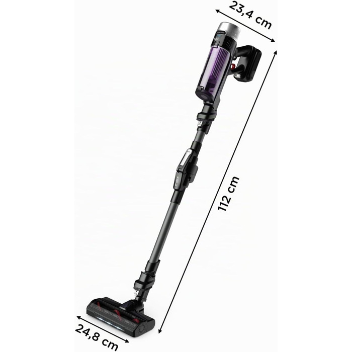 Акумуляторний вертикальний пилосос Rowenta X-Force Flex 9.60 Complete RH2099WO (фіолетовий) з LED-підсвіткою та повним набором насадок, 100 AW
