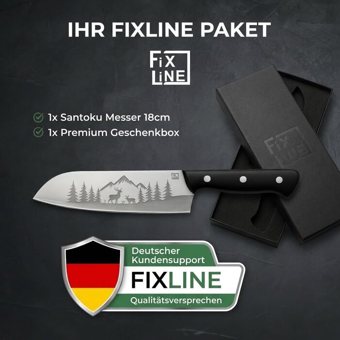 Ніж шеф-кухаря FIXLINE® BLACK FOREST Edition 18 см – професійний кухонний ніж з нержавіючої сталі, з чорною дерев'яною ручкою, подарункова упаковка