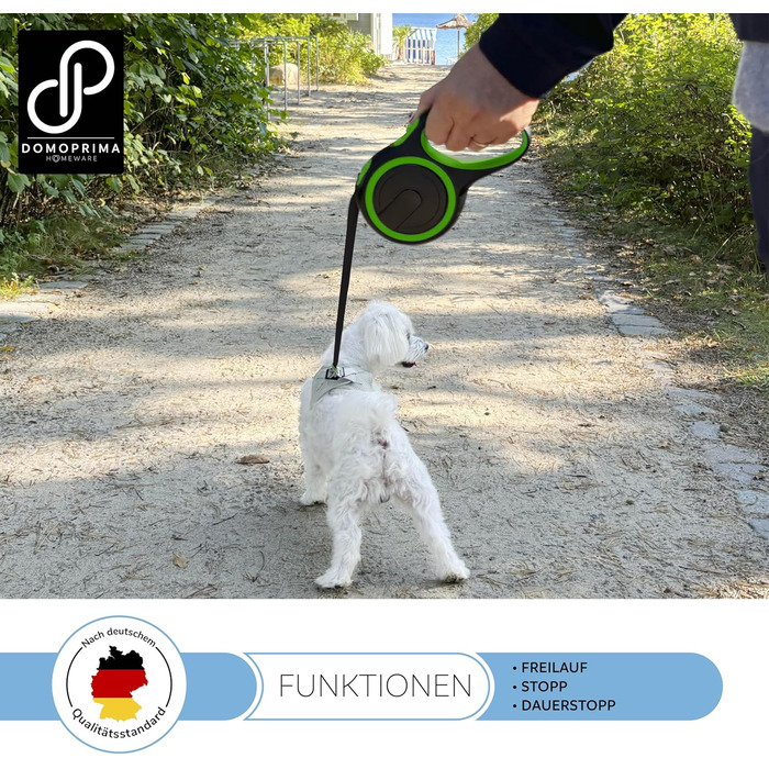 Рулетка для собак DOMOPRIMA, 3 розміри (S, M, L), 4 кольори (сірий, блакитний, зелений, рожевий) з відбиваючим ремінком. Зелена рулетка, розмір L