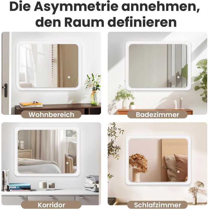 LED дзеркало для ванної кімнати з підсвічуванням 70x50 см, холодне біле світло 6000K, енергозберігаюче, настінне