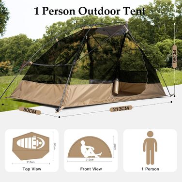 FREE SOLDIER Camping Tent Outdoor Ultralight One-Person Tent in Camouflage, Outdoor Camping, 1 Person Tent Adventure Tent Easy to Set Up and Carry Mosquito Protection, Waterproof