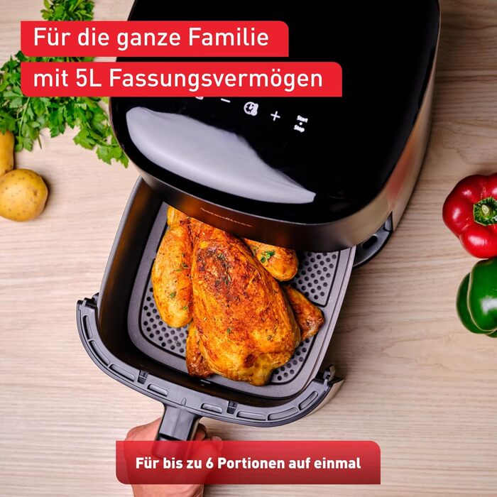 Аерофритюрниця Tefal EY2458 Easy Fry Max, 5 л, 10 програм, антипригарне покриття, сенсорне керування, енергоощадна, чорна