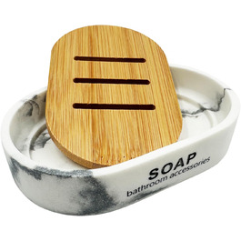 Миска для мила Marmor з бамбуковою підставкою – штучний камінь, 12,5 x 8 x 2,5 см