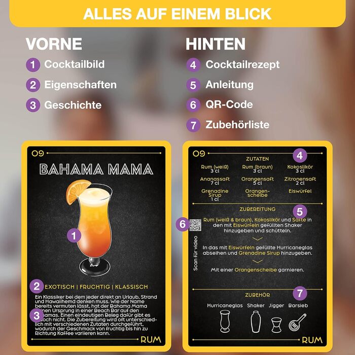 Neubach Home Cocktail Cards - Set of 50 recipes including explanations and videos - Bar accessories - Party decorations - Gift ideas - Recipe book