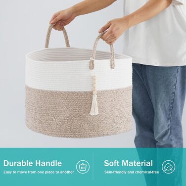 YOUDENOVA Woven Laundry Basket Large 65L Basket Storage Basket Blanket Toy Basket for Living Room Children's Room Storage Basket Laundry Collector 50x33 Brown