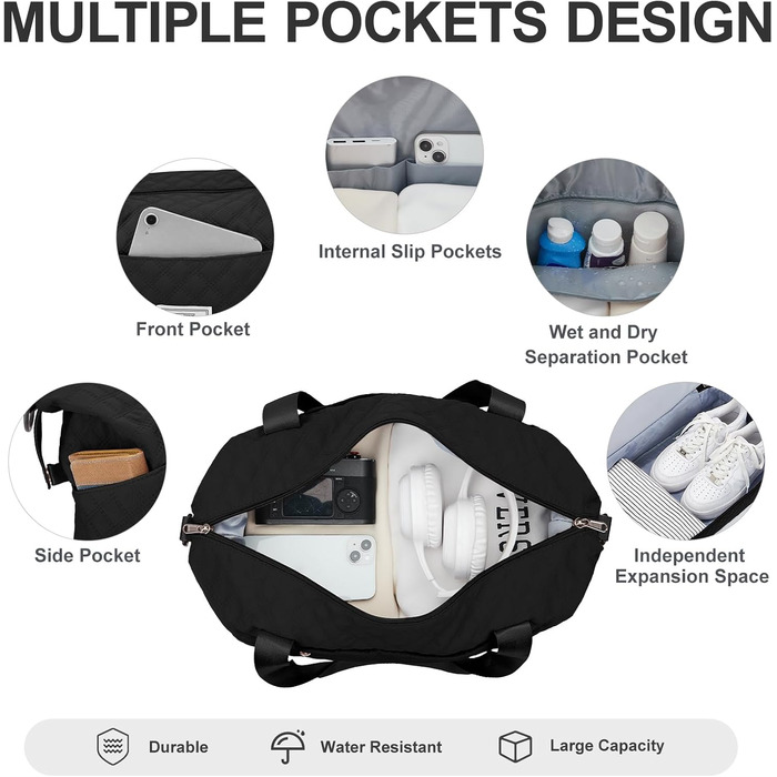 Спортивна сумка для жінок, Travel Duffle Bag, Fitnesstasche, ручна поклажа, з косметичкою та водонепроникним чохлом, бежева