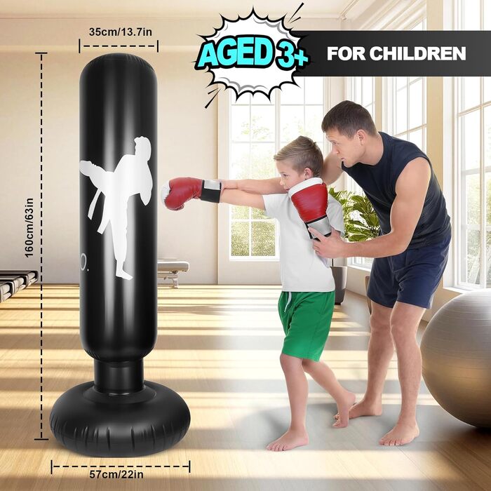 Надувний боксерський мішок для дітей 160см з насосом, 3-12 років, для MMA, карате, таеквондо
