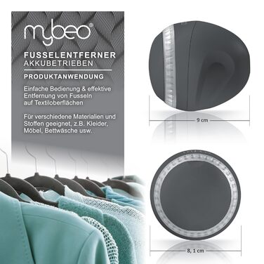Електричний видалення ворсу MyBeo - бездротовий пристрій для видалення ворсу з одягу з USB-зарядкою, 2 змінні леза, колір Cool Grey