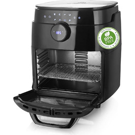 Фритюрниця Emerio XXL з гарячим повітрям, 13 літрів, Airfryer, BPA free, Smart Fryer, мульти-печі з поворотним шампуром та кошиком, дисплей, таймер, функція сушіння, 1800 Вт, AF-121914, чорний, 13 літрів (BPA free)