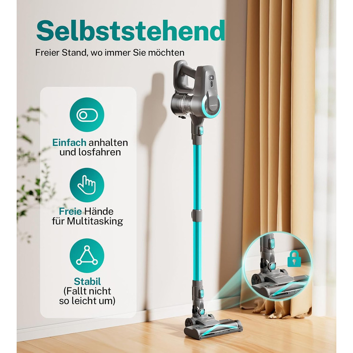 Акумуляторний пилосос 25000Pa, 175W, 50хв, бездротовий, з антизаплутувальною насадкою, самостійно стоячий, легкий, для килимів, твердих підлог, шерсті тварин (Цянь)