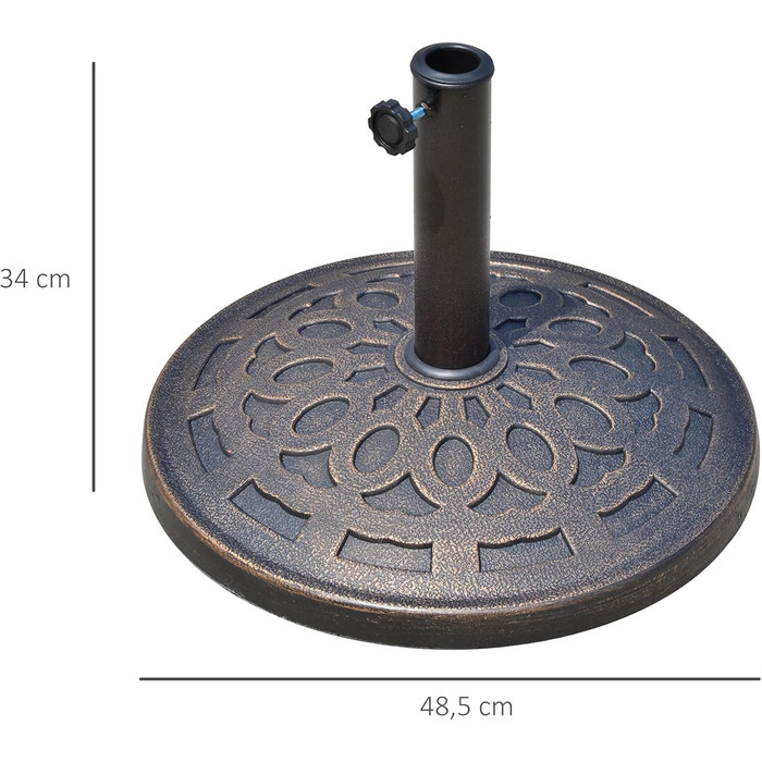 Outsunny Granite Parasol Stand 14kg, Umbrella Stand Grips, Round Umbrella Holder, Umbrella Weight for Parasol 38mm/48mm Tube Diameter, for Balcony, Terrace, Garden, Bronze