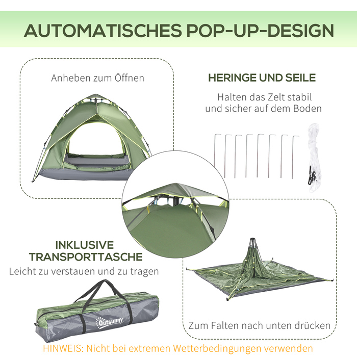 Outsunny Camping Tent Double Tent for 2 Adults + 1 Child, Waterproof, 4-Season, 210x210x140cm, ideal for outdoor adventures