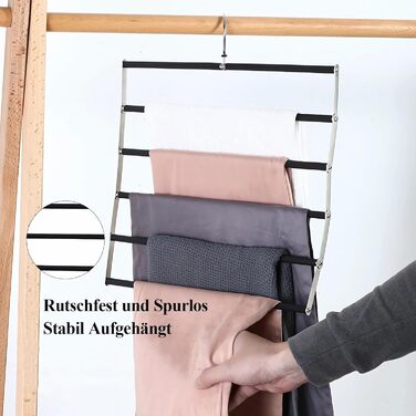 Collapsible Pants Hanger, Space-Saving Pants Hanger, Foldable Non-Slip Pants Rack Made of Stainless Steel, Multifunctional Closet Organizer, Holds Multiple Pants, Jeans, Scarves, Black