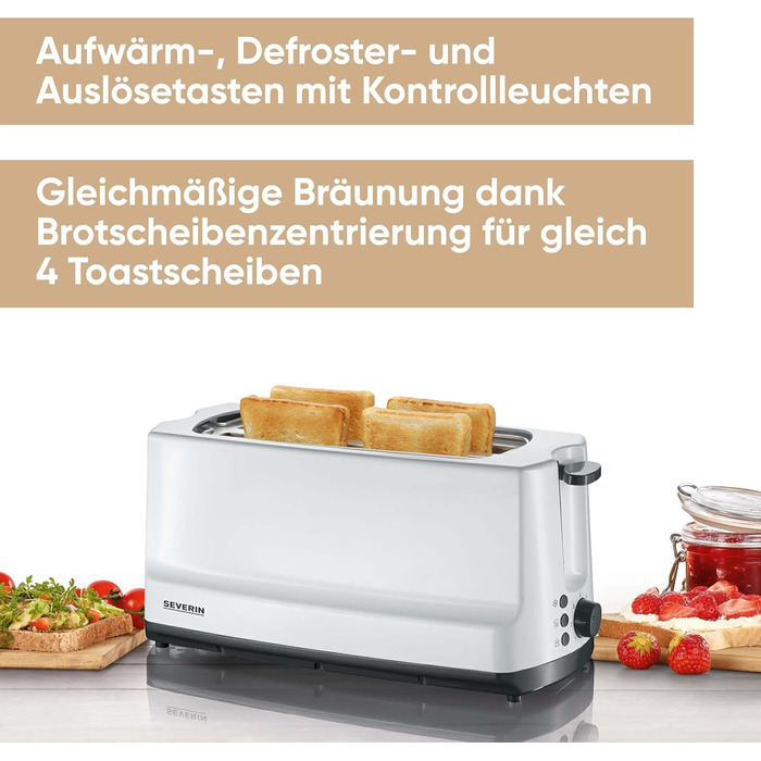 Тостер Severin AT 2232 з підставою для бургерів, 4 тости, нержавіюча сталь, 800 Вт, білий/сірий