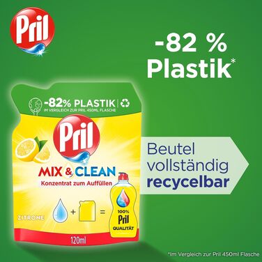 Засіб для миття посуду Pril Mix & Clean цитрусовий концентрат для дозаправки, 120 мл (набір 9 шт), висока жиророзчинна дія