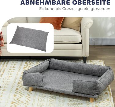 Диван-ліжко для собак PawHut з підлокотником, на дерев'яних ніжках, 96 x 66 x 24 см, темно-сірий