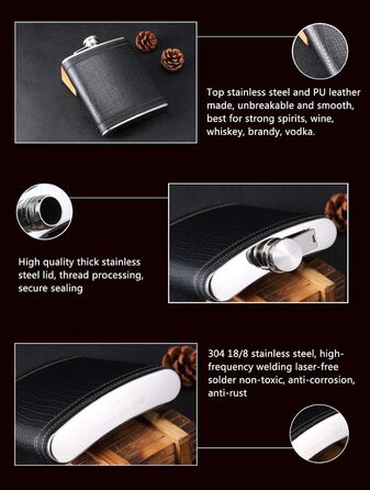 Фляга з імітацією крокодилячої шкіри, нержавіюча сталь, 510 мл, для віскі та лікеру, обгорнута PU-шкірою, TANEAXON