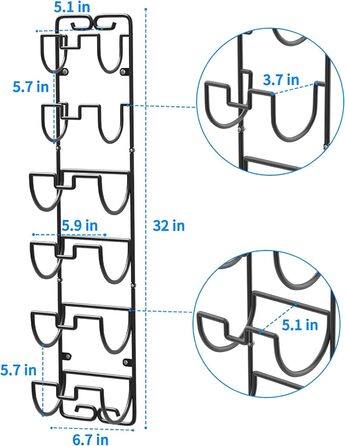 Настінна тримач для рушників з 6 секціями, чорний | Для ванної кімнати