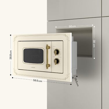 Мікрохвильова піч Klarstein Victoria 20 - вбудована, 20 л, 800 Вт, гриль 1000 Вт, нержавіюча сталь, з рамкою, кремовий колір