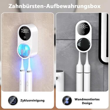 Justup Toothbrush Holder, Toothbrush Sanitizer for Cleaning and Air Drying, LED Smart Screen, Rechargeable Wall Mount for Bathroom, Wall-Mounted Toothbrush Holder for Family Use (White)
