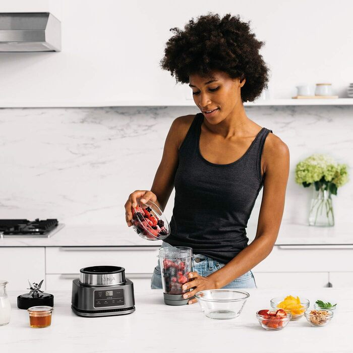 Ninja Foodi Power Nutri Blender 2-in-1, Mix-Smoothie-Bowls, thick spreads & frozen drinks, automatic programs, 700ml cup & 400ml bowl with Power Paddle, 1100W, Silver CB100UK Nutri-Mixer