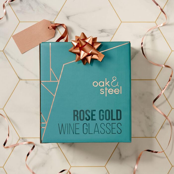 Набір з 4 великих келихів для вина Oak & Steel Roségold (0.5 л, 21 x 9 см) - міцне скло, подарунковий набір