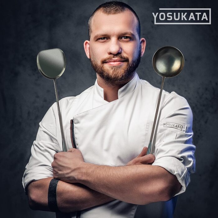 Набір кухонних аксесуарів YOSUKATA: вок, шумовка, лопатка, сплеск, з нержавіючої сталі 43 см (BC SET 5)