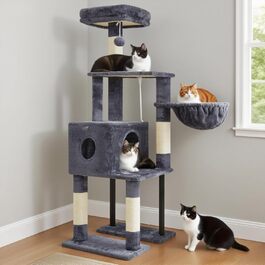 Котячий будиночок Heybly Kratzbaum HCT200SW (Сірий) - 125 см, з печерою, стійка, платформа, кошик