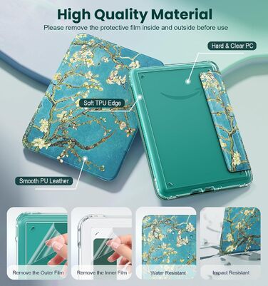 Чохол для Kindle Paperwhite 12 (2024) та Kindle Colorsoft (2024/2025) MoKo з магнітною застібкою, захистом від подряпин та авто-активацією/деактивацією екрану, колір: абрикосовий квітковий