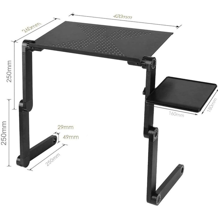 Стіл для ноутбука в ліжко, комп'ютерний стіл, лапдеск, складний стіл для ліжка, регульований кут 360°, знімний, портативний, для книг (чорний)