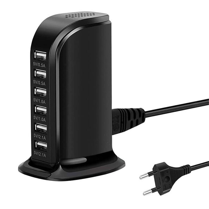 Зарядний пристрій USB мережевий 30W, 6 портів, для iPhone 12/13/14, Samsung Galaxy S22 Ultra/Z Fold/Z Flip, планшетів - Чорний