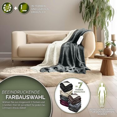 Електрична ковдра Sinnlein® з автовимкненням 160x120 см | 9 температурних режимів | Ковдра для ліжка, дивана | з таймером та цифровим дисплеєм (160x120 см, темно-сіра)