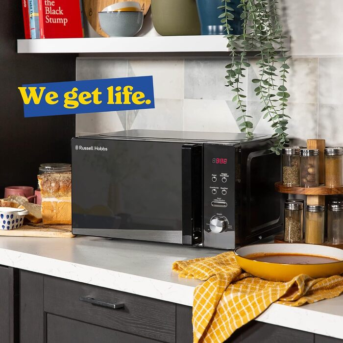 Мікрохвильова піч Russell Hobbs RHMM701B, 17 л, 700 Вт, чорна, з 5 рівнями потужності, таймером, функцією розморожування та легкою очисткою