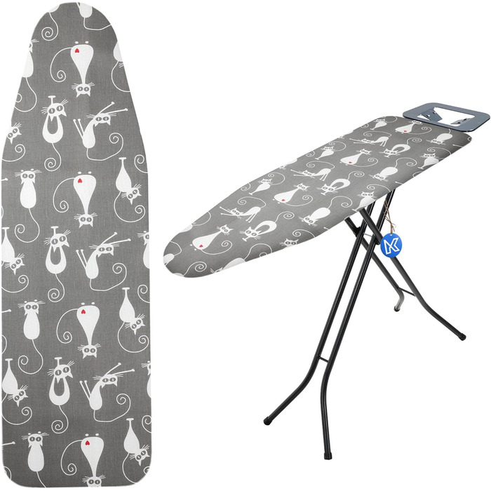 Набір для прасування KADAX з шнурком, бавовняний чохол для прасувальної дошки, підходить для парових прасок, замінний чохол з м'якою підкладкою (Коти, 132x48 см)